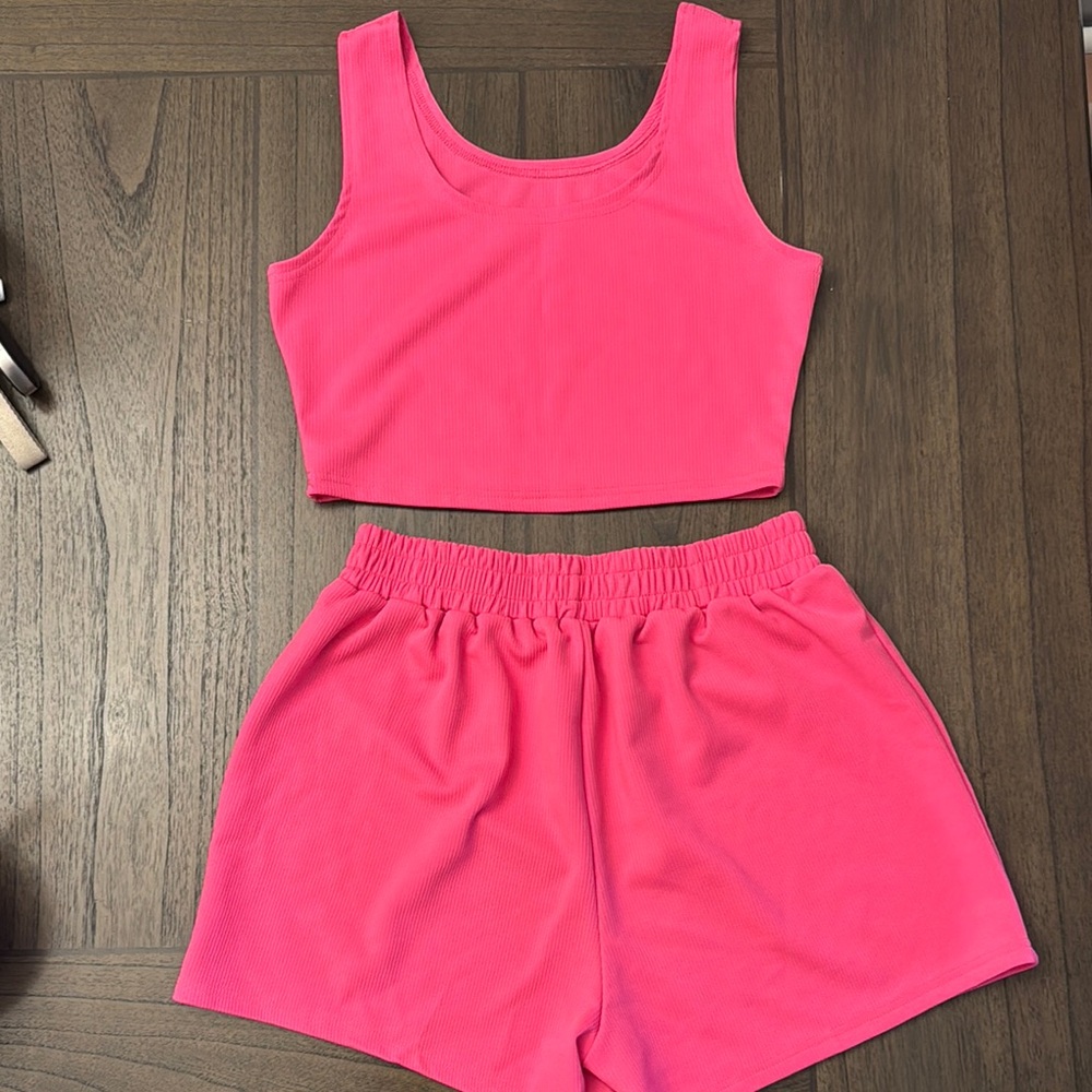 Pink Crop Top and Shorts Set